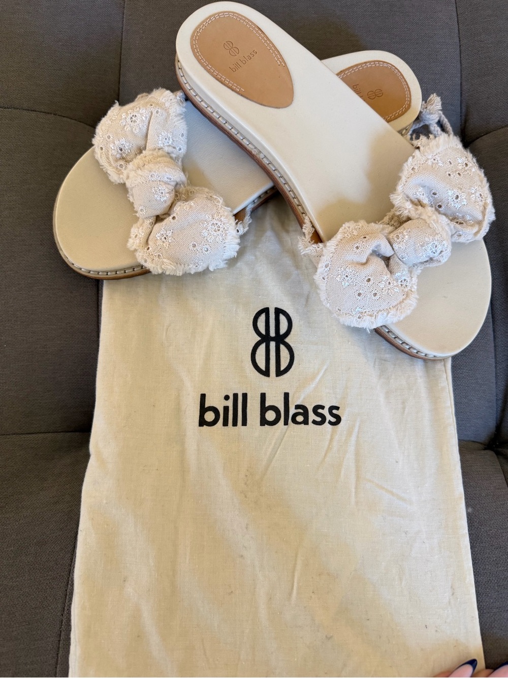 bill blass Cream Eyelet Knot Slide Sandals